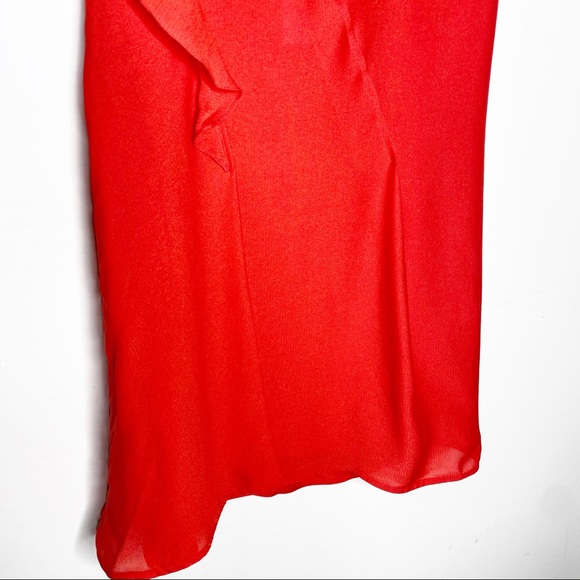 Victoria Beckham Red Silk Midi Pleat Ruffle Skirt - Picture 3 of 11